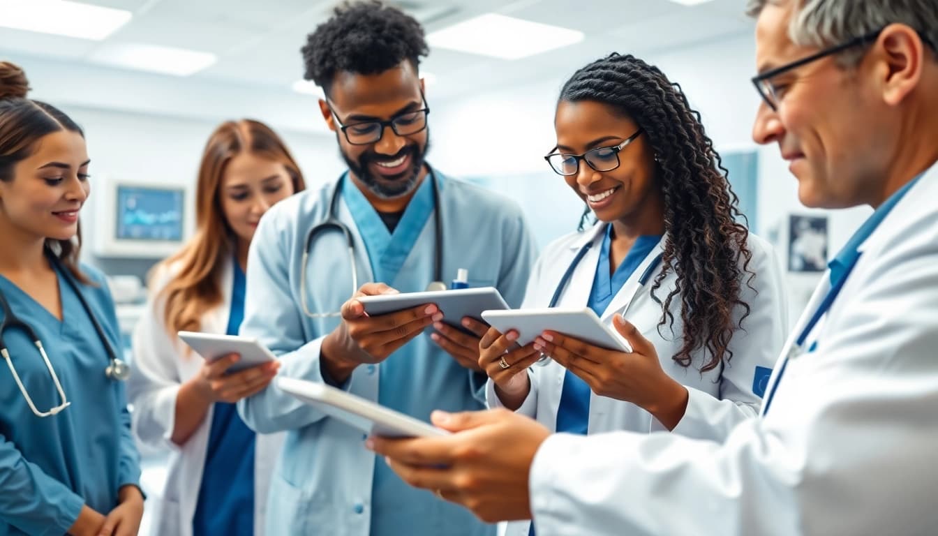 Healthcare professionals discussing innovations in ad DÓC Medical technology.