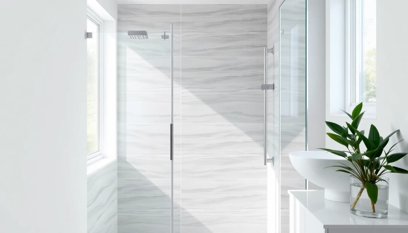 Elegant semi frameless shower screens featured in a modern bathroom design.