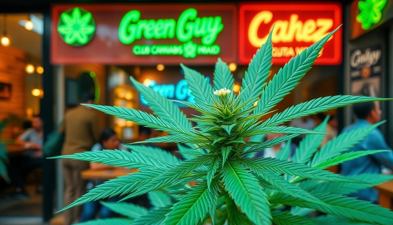 Visitez le Green Guyz club cannabis madrid avec une ambiance accueillante et des plantes de cannabis.