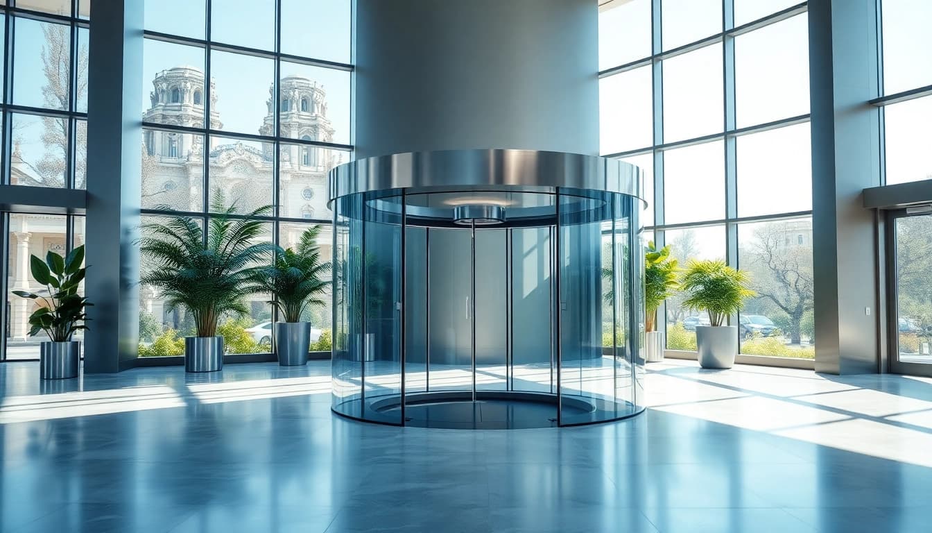 Enhance your visibility with Evolution Entrance Systems in a sleek, modern corporate lobby.