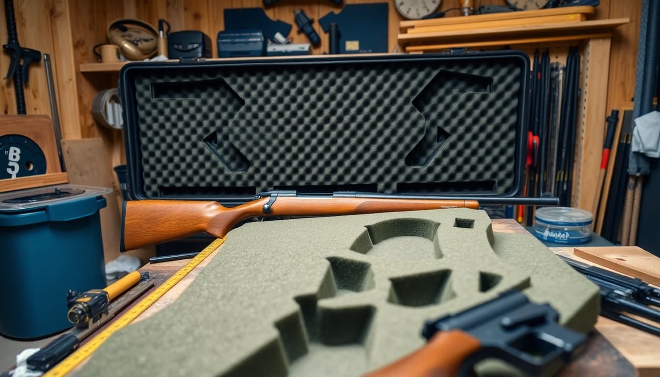 Foam for rifle case offering customized protection with intricate cutouts.