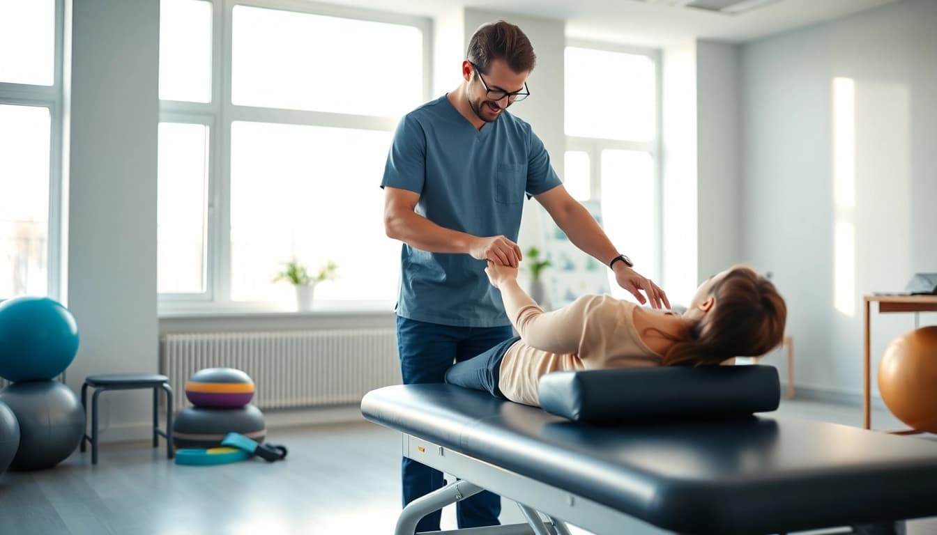 Seventeen Physio: A skilled therapist demonstrates personalized care in a serene clinic.