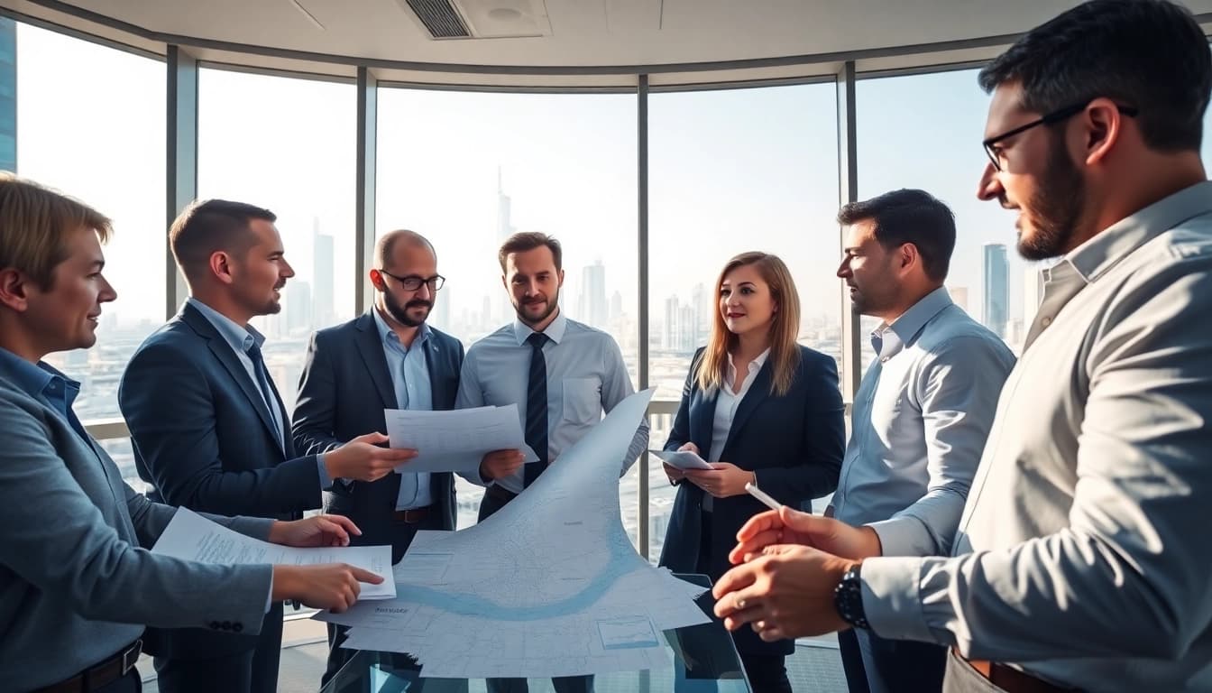 Business Consultants in Dubai collaborating over strategies in a modern office setting