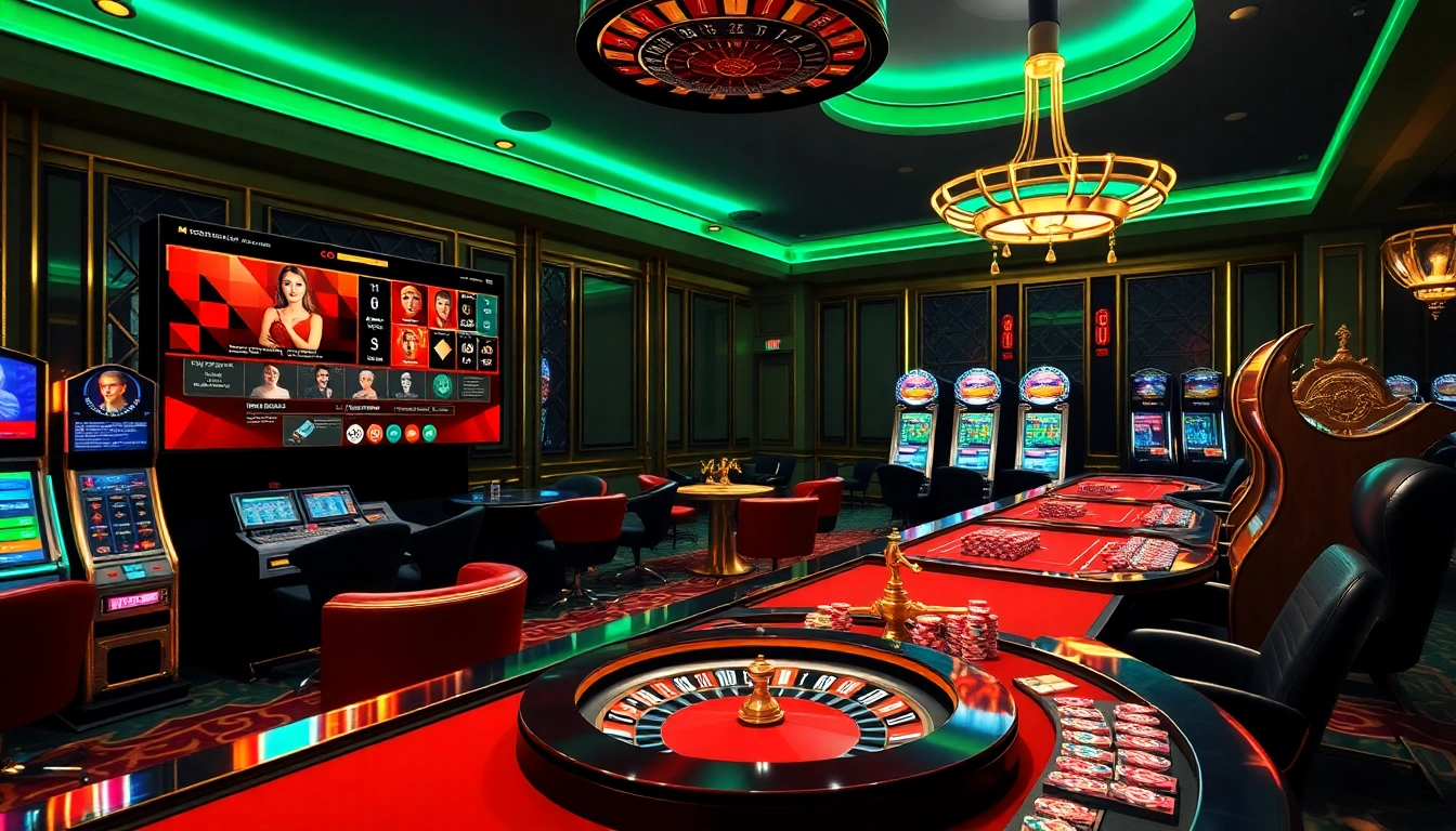 Une expérience palpitante de casino en ligne 2026 mettant en avant des tables vibrantes, des machines à sous et des interfaces numériques avancées.