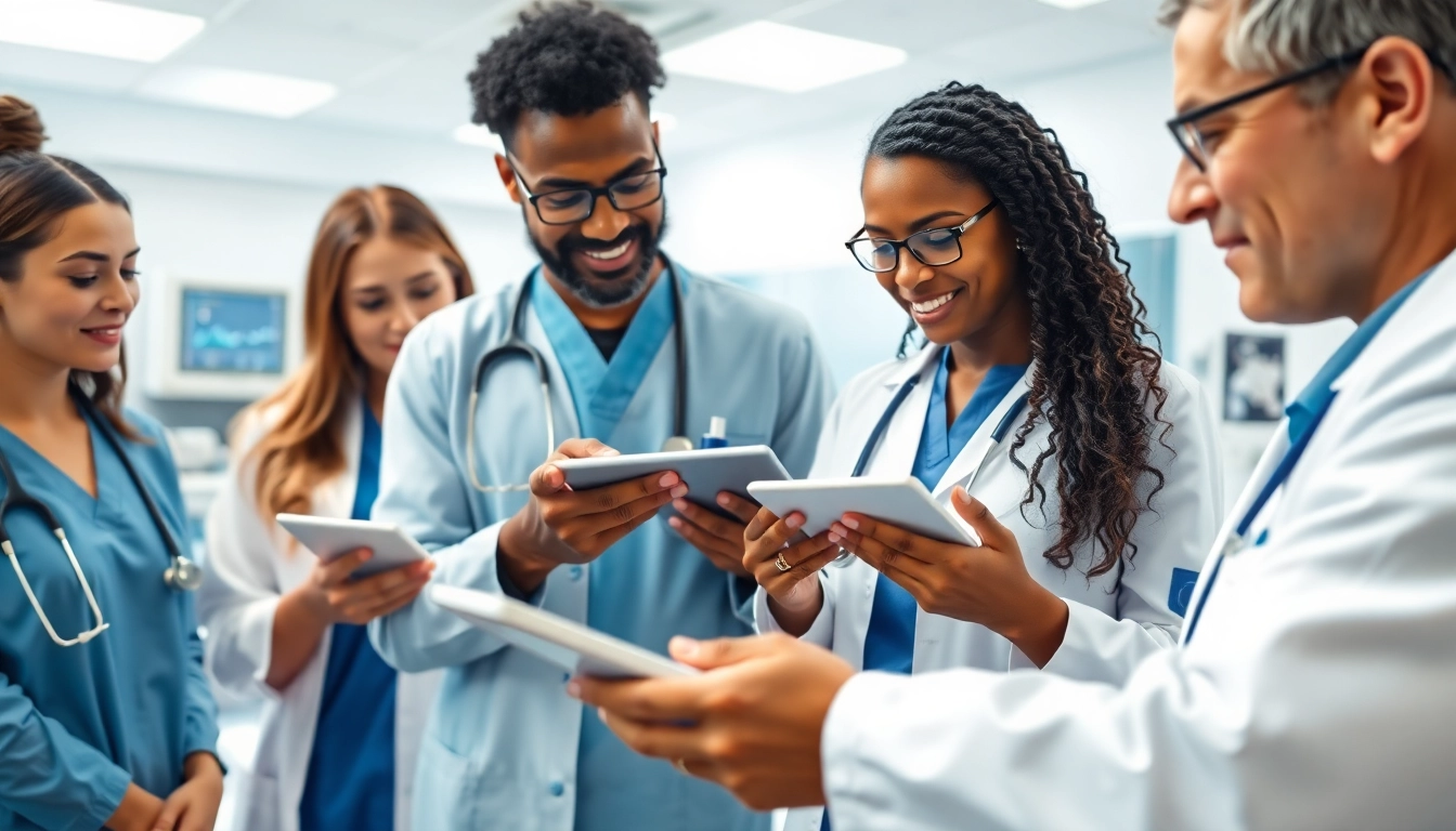 Healthcare professionals discussing innovations in ad DÓC Medical technology.
