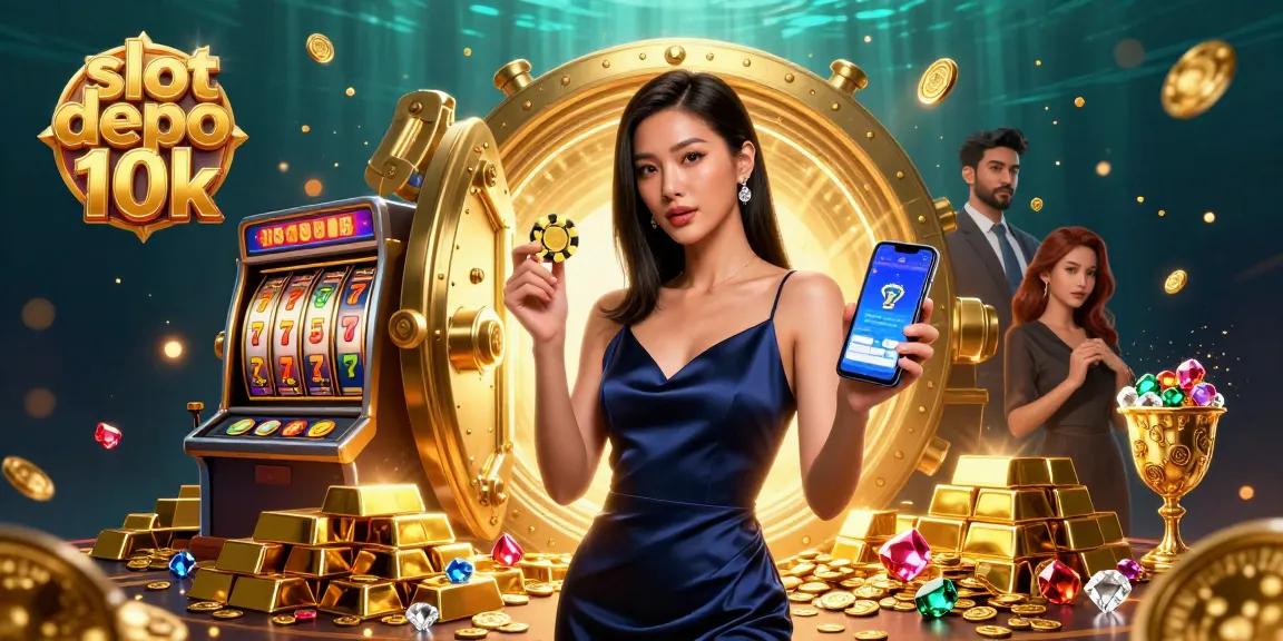 Experience excitement with slot depo 10k, revealing golden treasures and jackpot wins in a dynamic casino scene.