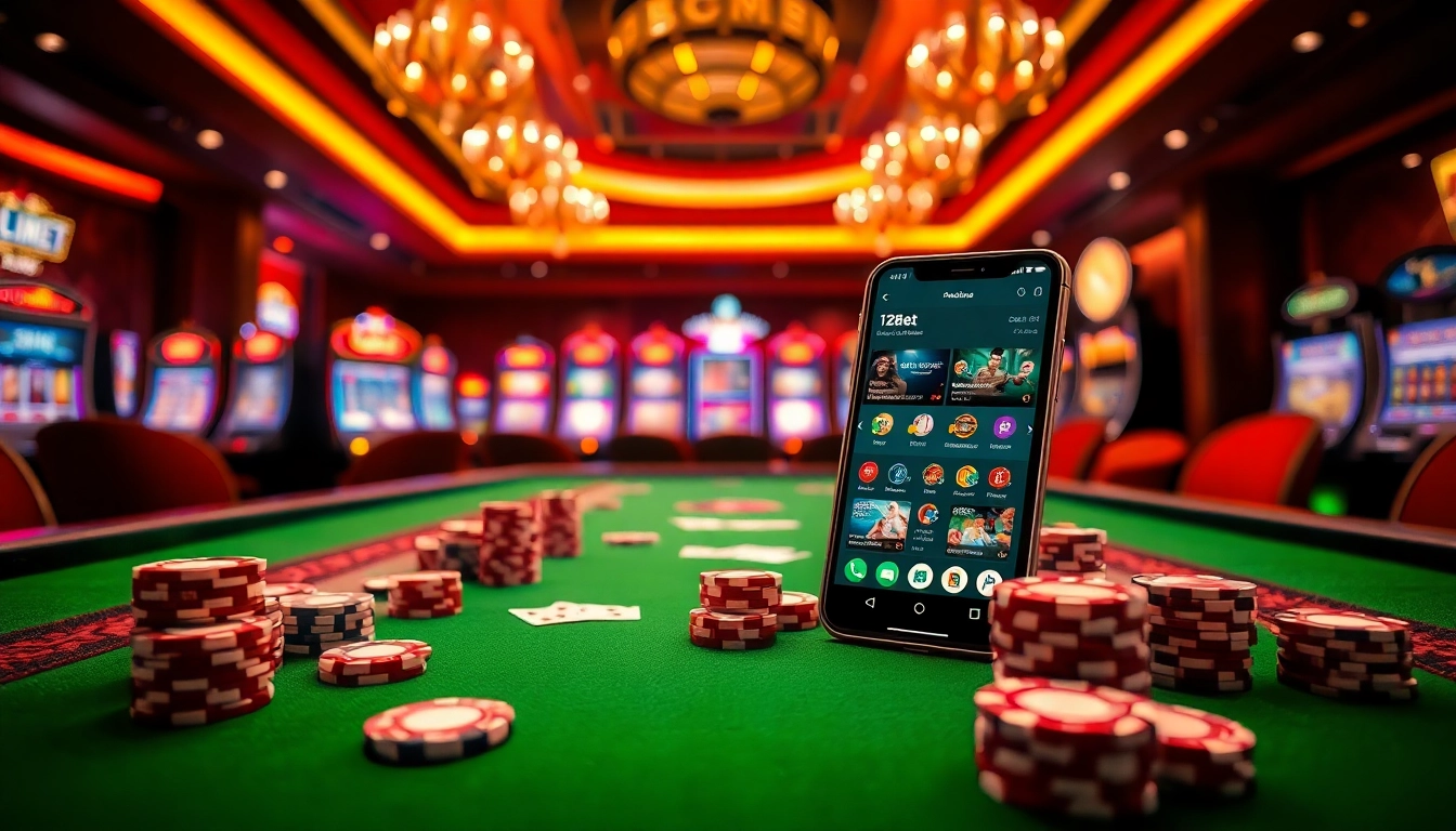 Experience the thrilling atmosphere of ink vao 12bet with vibrant casino visuals featuring gaming tables and rich colors.