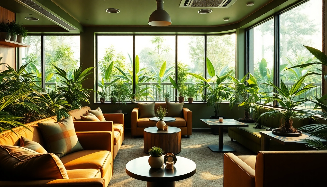 Visitthe meilleur club cannabis Lloret de Mar featuring a cozy lounge and lush greenery.