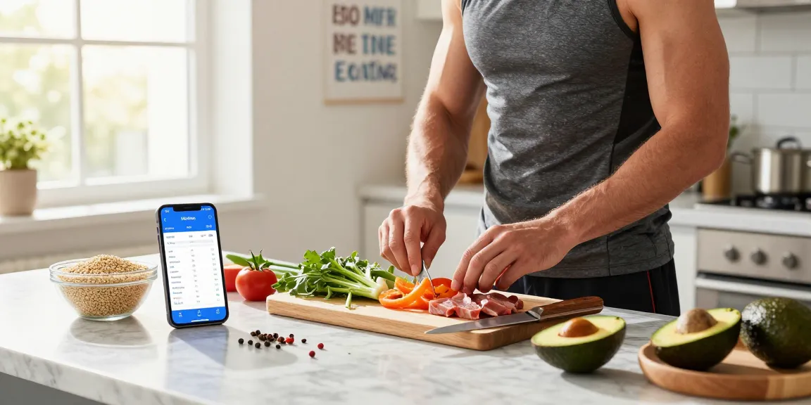 Cooking a healthy meal with fresh ingredients while using the best calorie tracker app for nutritional guidance.