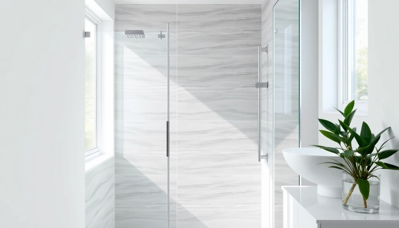 Elegant semi frameless shower screens featured in a modern bathroom design.