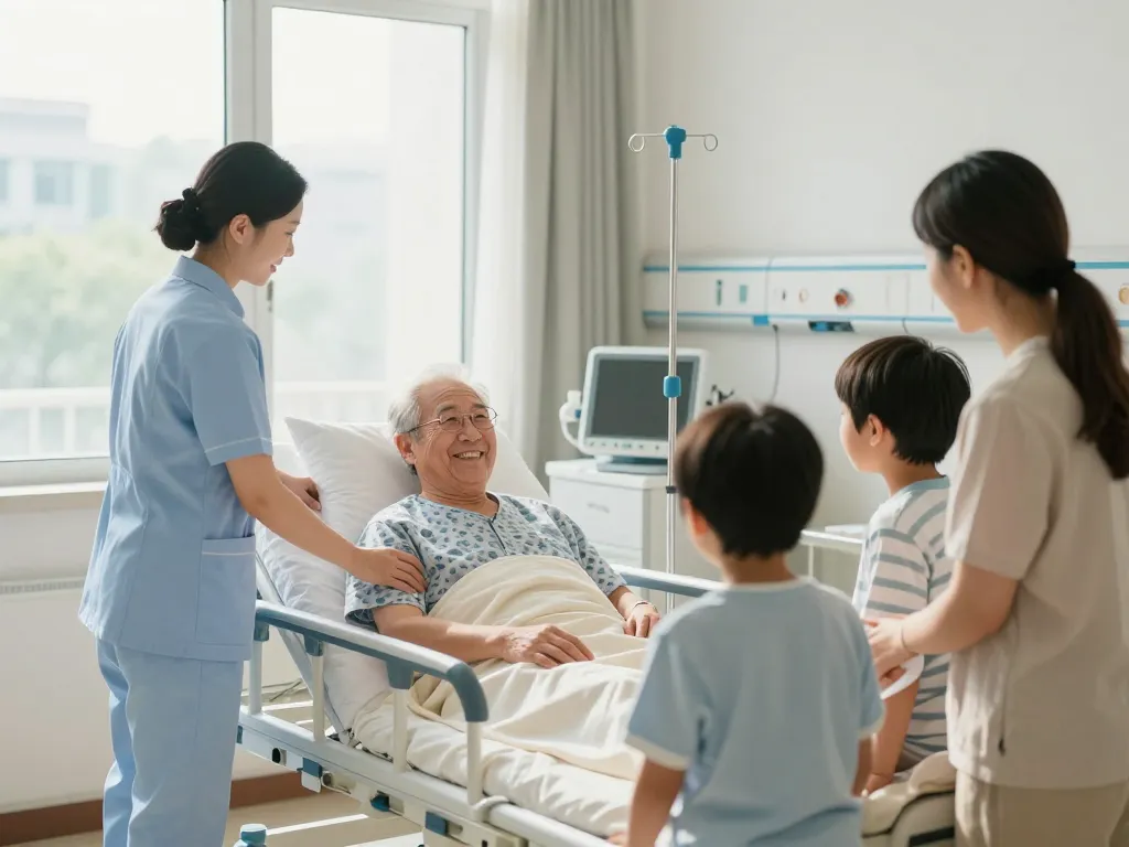Comfortable giường bệnh nhân in a hospital room with compassionate care for the elderly.