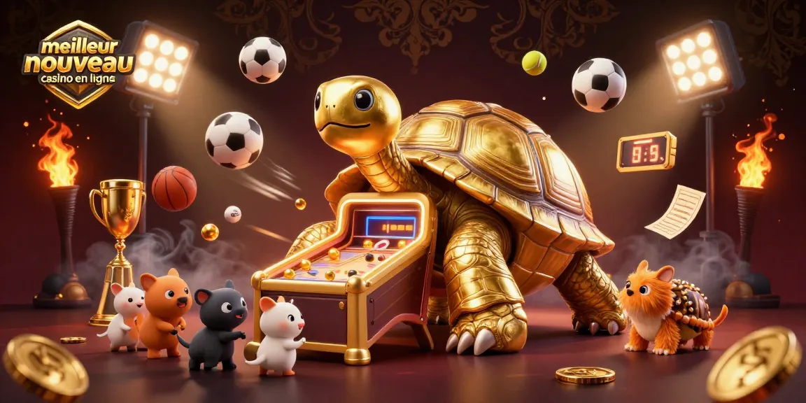 Jouez au meilleur nouveau casino en ligne avec une tortue en or et des éléments de jeu lumineux et dynamiques.