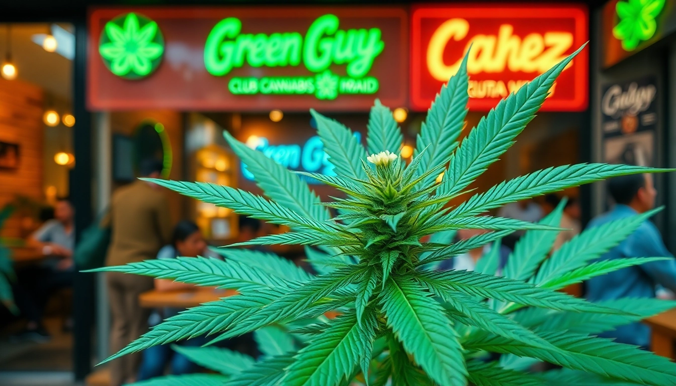 Visitez le Green Guyz club cannabis madrid avec une ambiance accueillante et des plantes de cannabis.