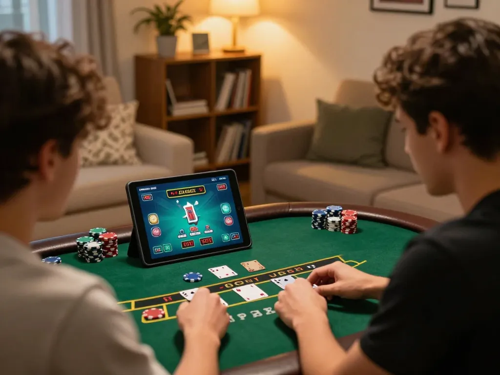 Engaging in an exciting blackjack game online on a tablet in a cozy setting emphasizing casino senza licenza adm