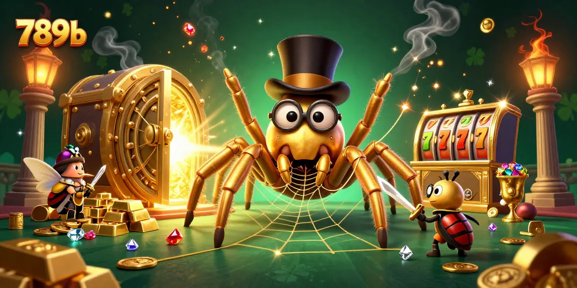 Experience the excitement of 789b with a vibrant illustration featuring golden tarantulas and treasure elements.