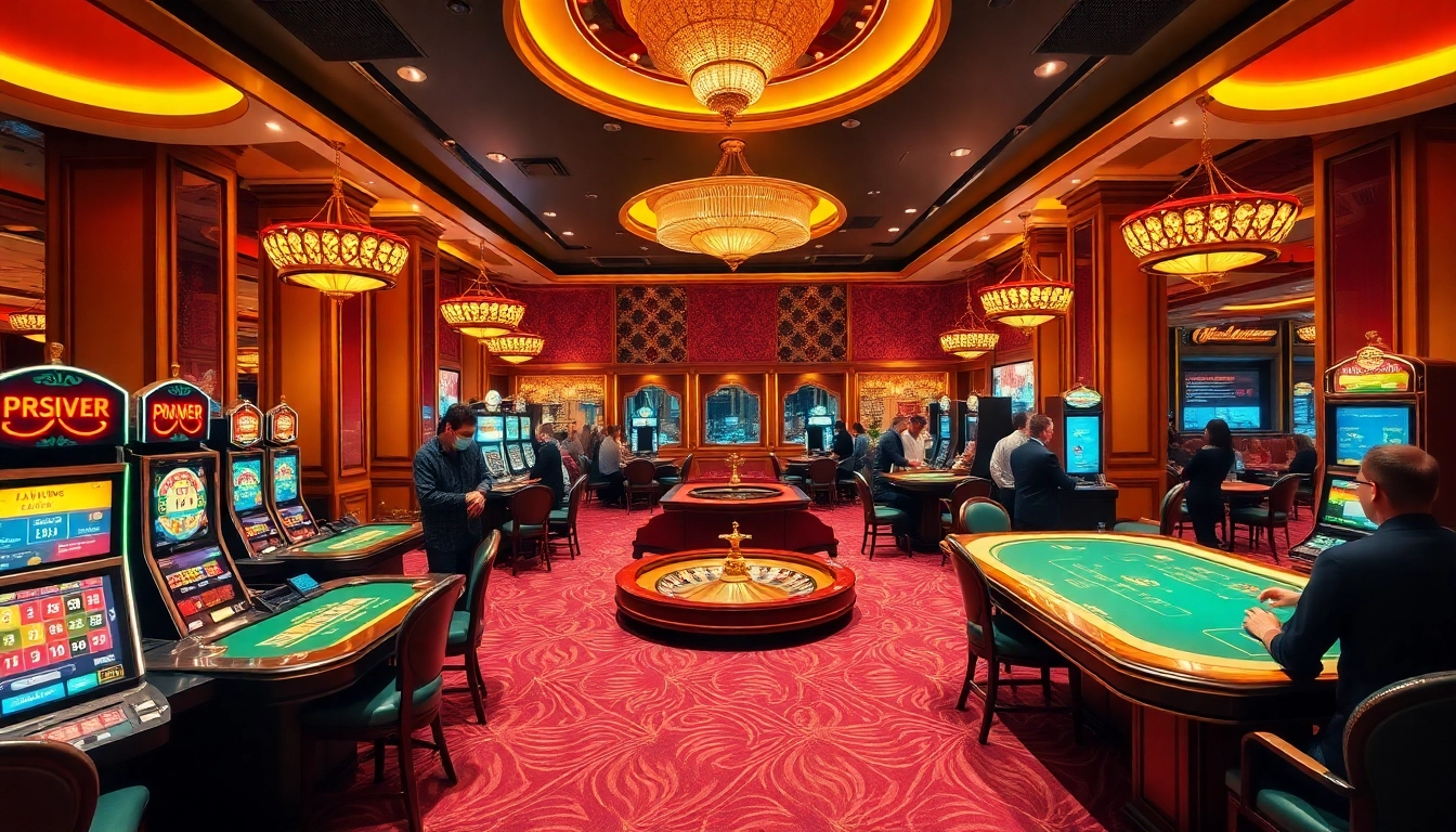 Ressentez l'excitation du casino en ligne 2026 avec des tables de poker, des machines à sous et des joueurs dynamiques.
