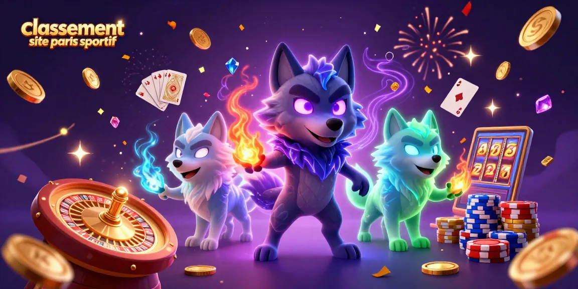 Classement site paris sportif illustré par des loups et des éléments de casino en fête