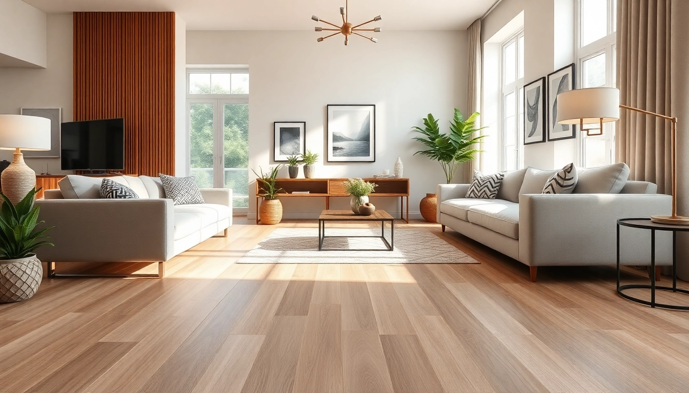 Explore luxury vinyl flooring with rich textures in a stylish modern living room.