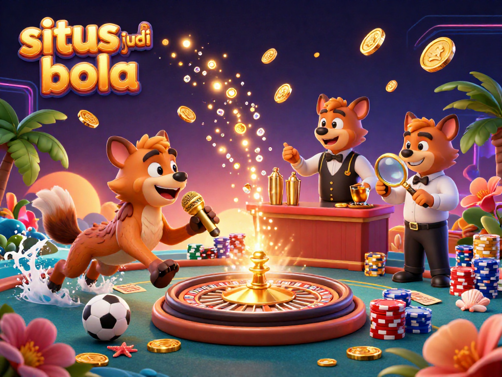 Experience the vibrant energy of situs judi bola with hyenas gambling, mixing drinks, and laughter in a lively casino.