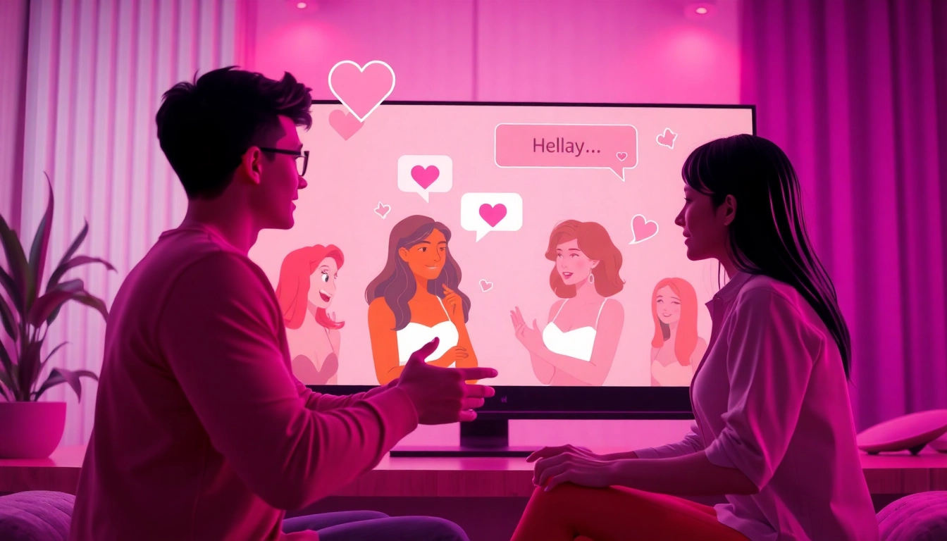 Interactive sex ai chat interface with diverse characters engaging playfully.