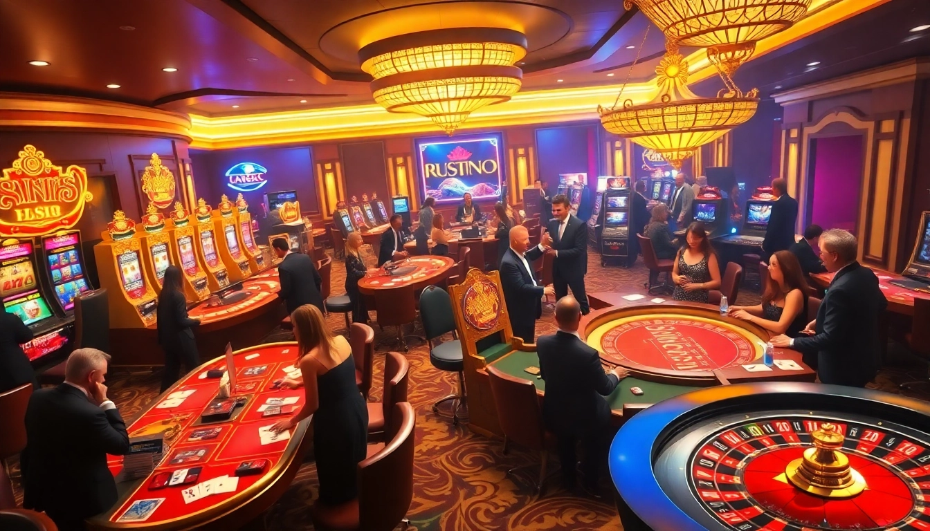 Découvrez l'excitation dans un casino en ligne de luxe 2026 avec des joueurs s'engageant à différentes tables de jeux.