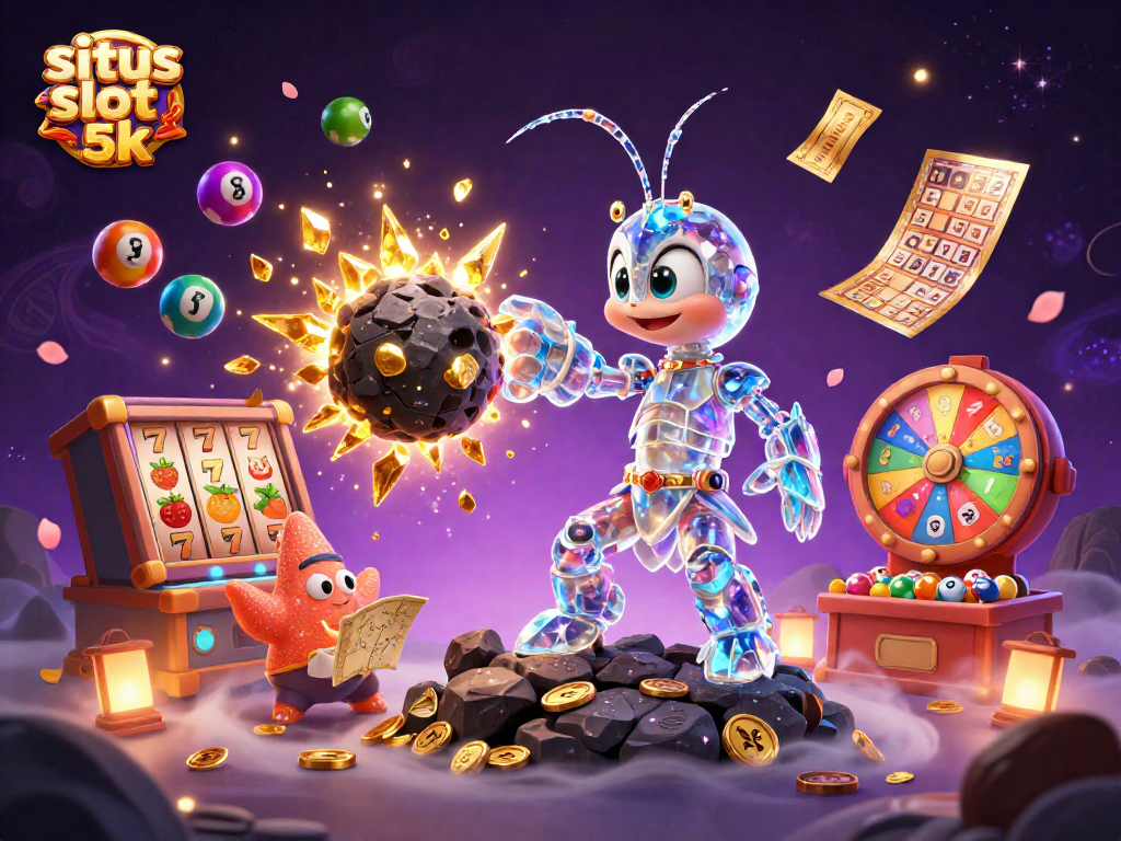 Engage with situs slot 5k as a galactic samurai battles asteroids, surrounded by dynamic casino elements.