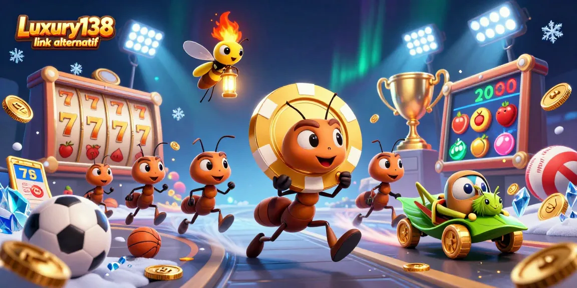 Experience dynamic gameplay with Luxury138 link alternatif as ants & characters navigate a dazzling casino scene.