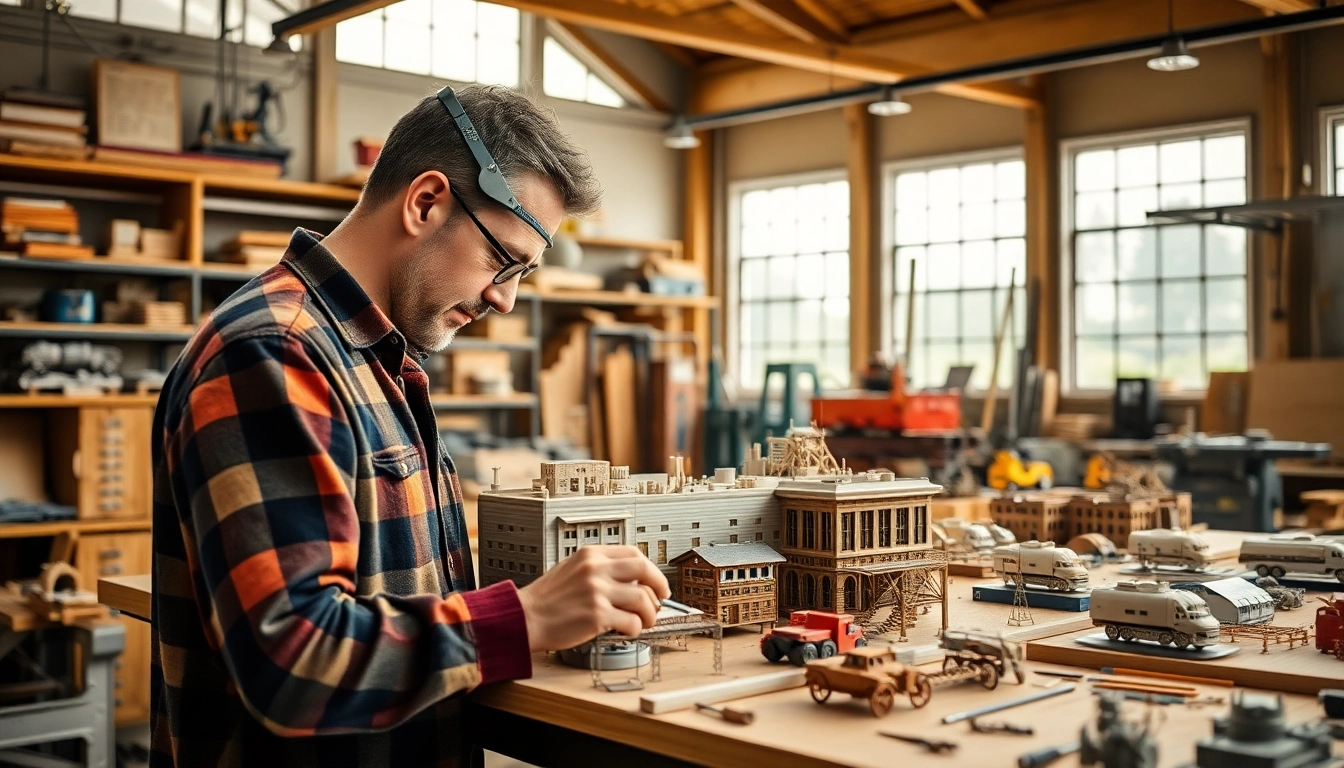 Industriemodellbau in detail – craftsman working on a complex industrial model.