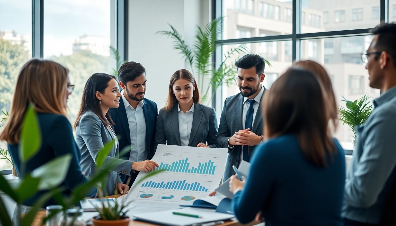 Analyze competitor pricing strategies with a professional team in a bright office.