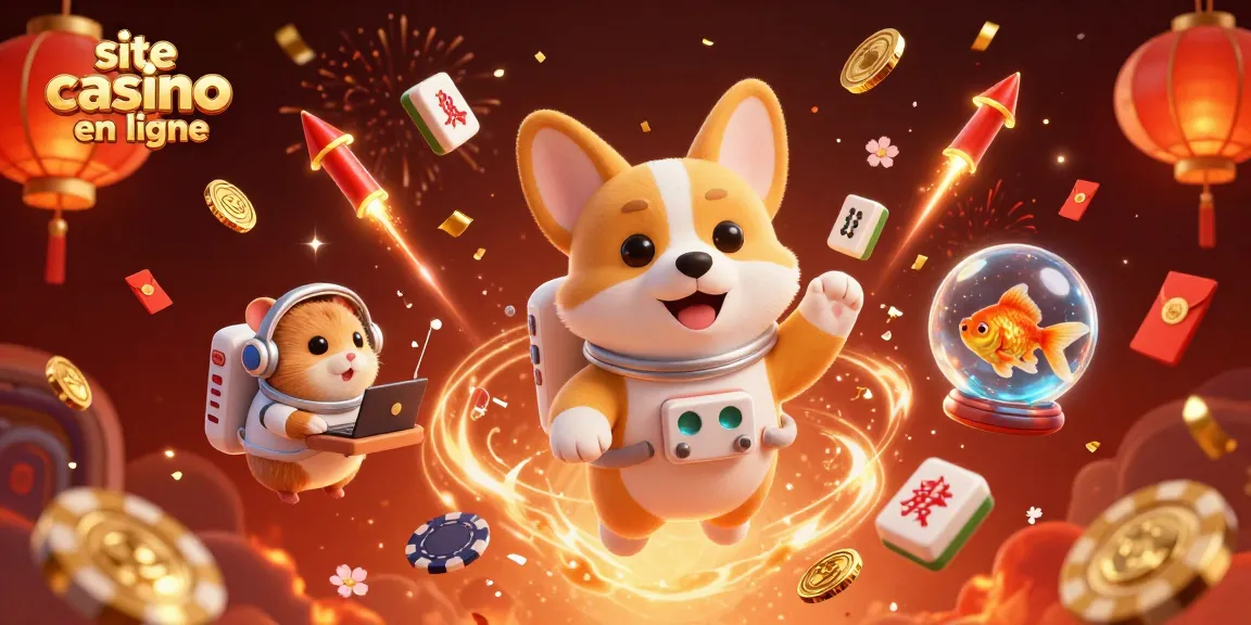 Jouez sur le site casino en ligne avec un corgi astronaute et des éléments festifs flottants.