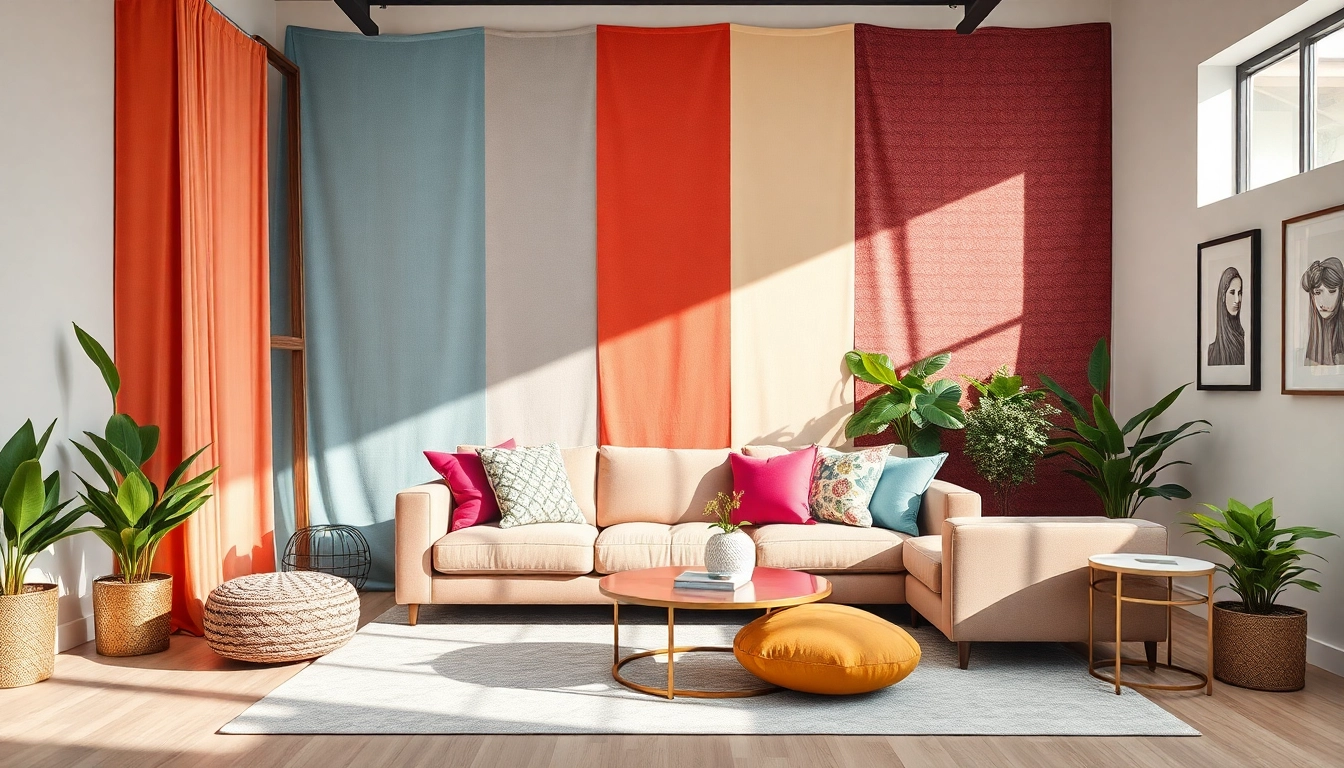 Verken decoratieve stof in een stijlvolle woonkamer; kleurrijk en uitnodigend.