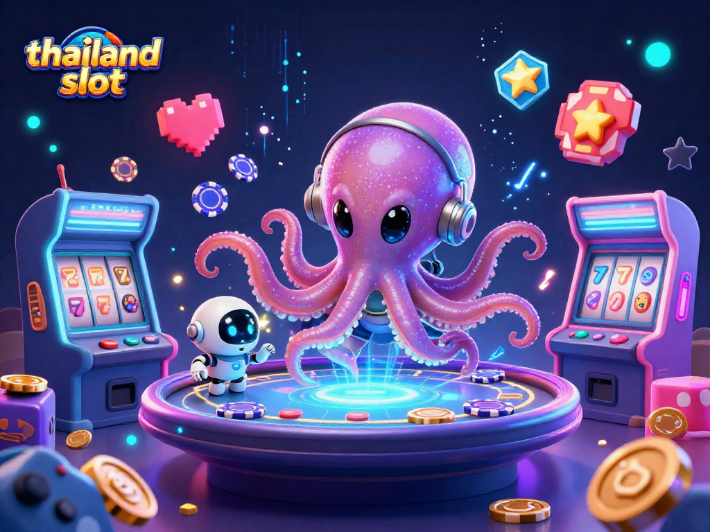 Experience the thrill of thailand slot with a vibrant 3D alien octopus at a holographic poker table.