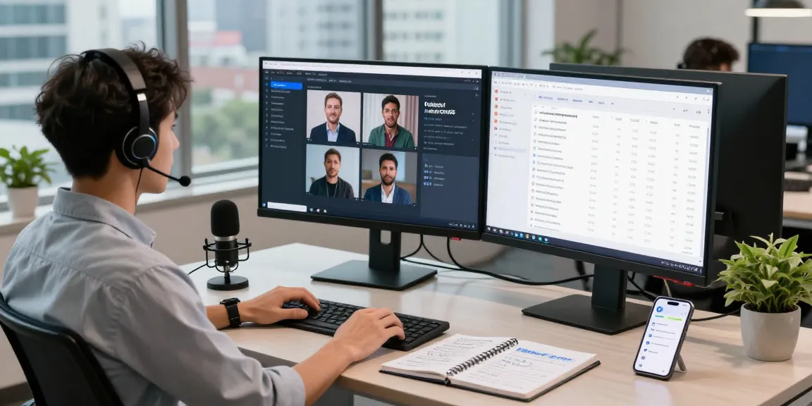 AI image detector interface on dual monitors in a modern workspace, showcasing advanced content moderation capabilities.