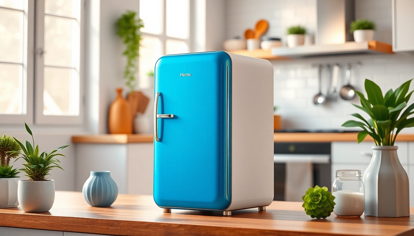 Showcase of an affordable mini fridge and freezer in a modern kitchen setup