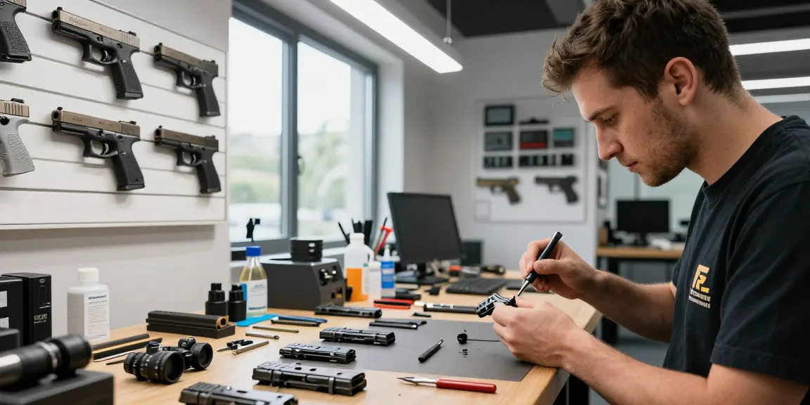 Precision Glock slides customization at https://precisionglockslides.com workshop showcasing expert craftsmanship.