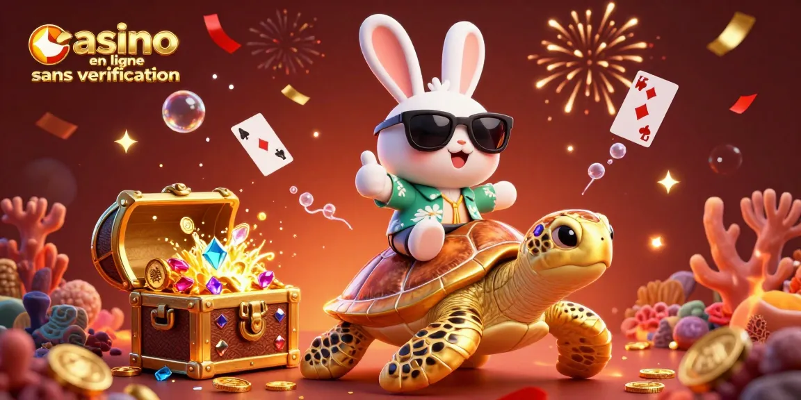 Jouez sans contrainte dans un casino en ligne sans vérification avec un lapin chanceux et une tortue d'or.