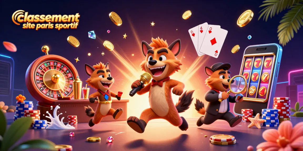 Classement site paris sportif : des hyènes animées en casino avec des scènes de paris sportifs dynamiques.