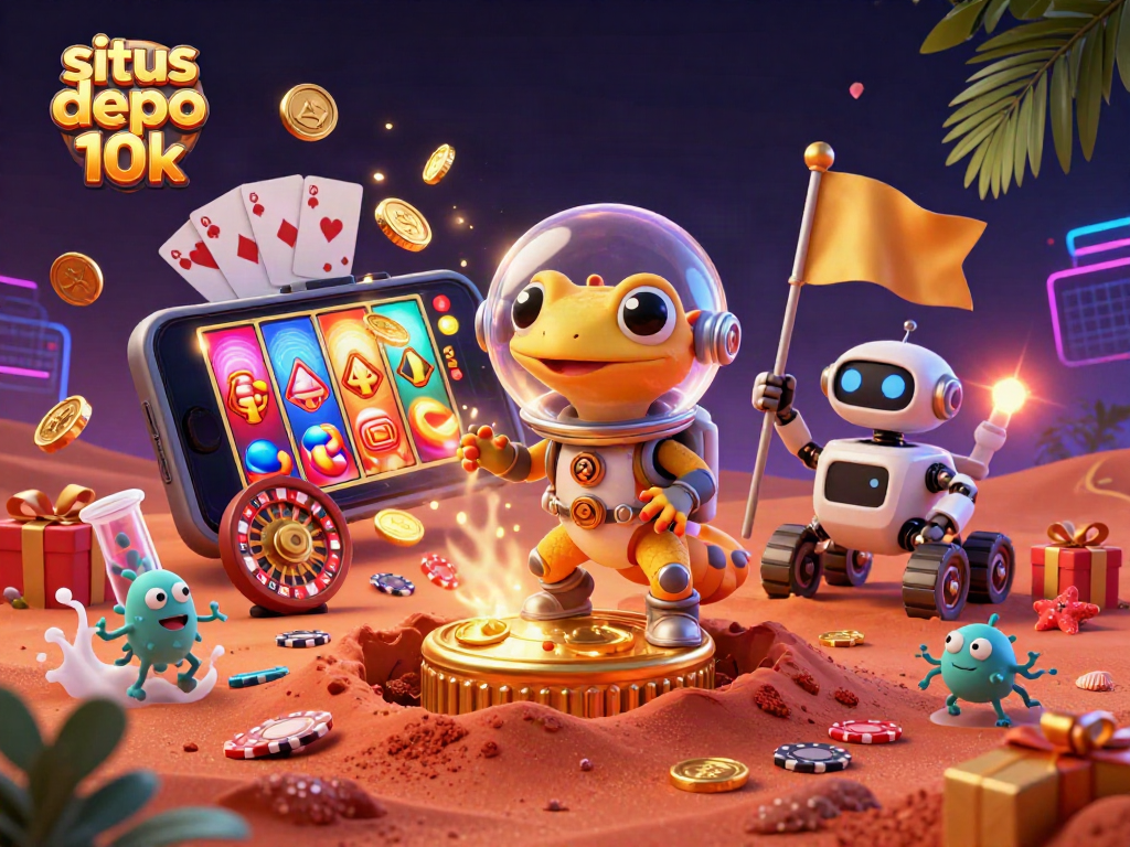 Engage with situs depo 10k in a vibrant Martian casino scene filled with games and excitement.
