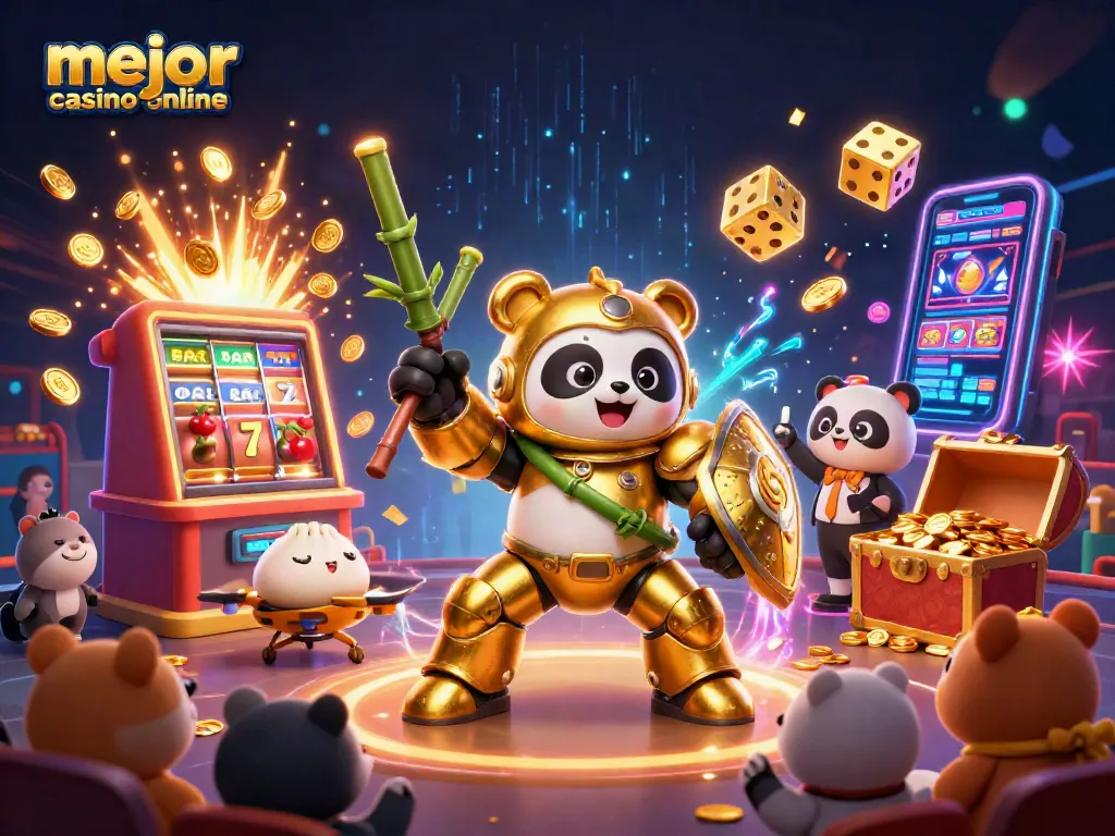 Apuesta en el mejor casino online, donde el panda dorado gana un gran premio con un jackpot y elementos de juego emocionantes.