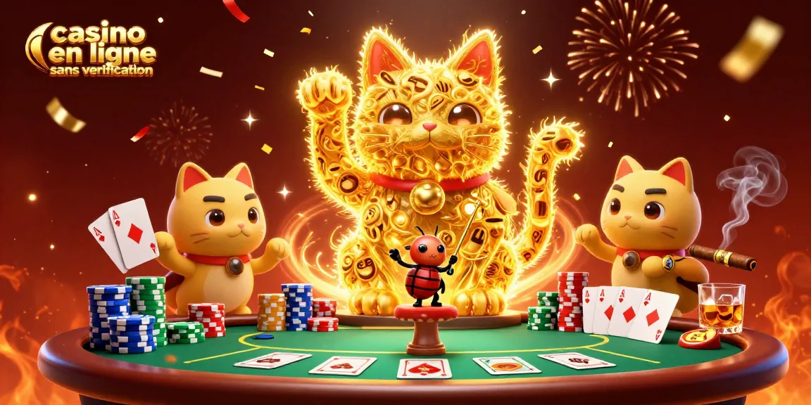 Jouer dans un casino en ligne sans vérification avec un chat porte-bonheur en feu follet.