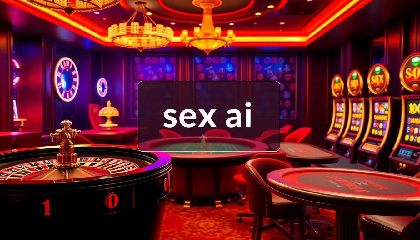 Engage with sex ai in a luxurious casino setup featuring games, roulette, and poker elements.
