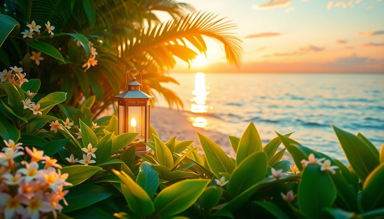 Enhance your space with an enchanting island light glowing amidst tropical foliage.
