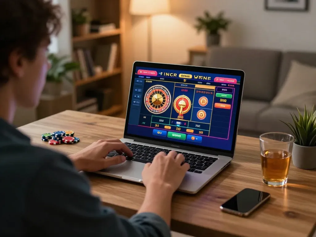 Engaged player strategizing on online casinos in Canada reddit while gaming from home.