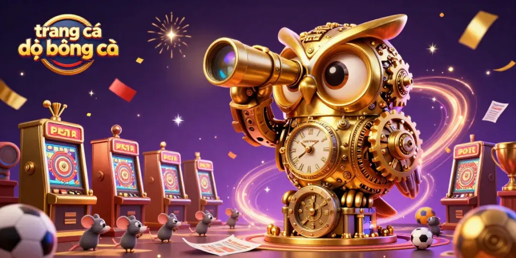 Cược thể thao tại trang cá đọ bóng đá với đồng hồ cú vàng và các yếu tố cá cược hấp dẫn.