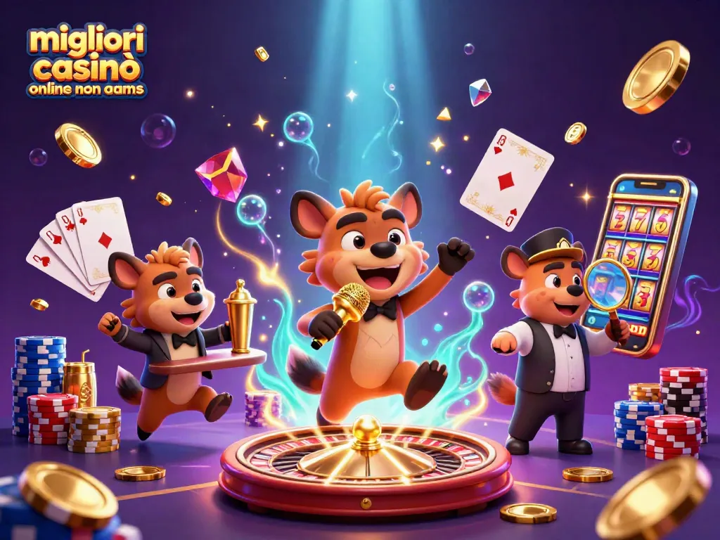 Esplora i migliori casinò online non AAMS con la comica interazione di un gruppo di iene animato.