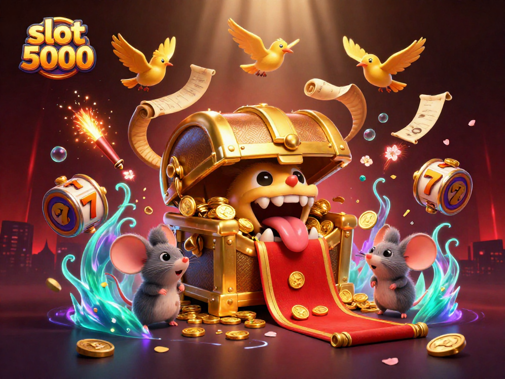 Experience the excitement of slot 5000 with vibrant characters and dynamic casino elements in this captivating scene.