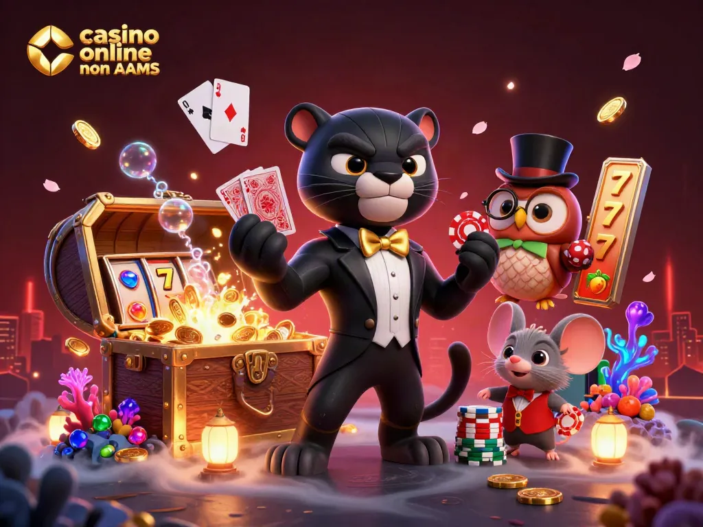 Giocare nei casinò online non AAMS con personaggi divertenti e slot machine scintillanti.
