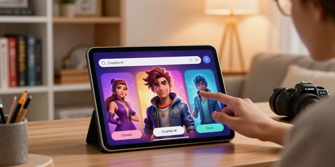 Engaging with CrushOn AI character in a cozy digital chat setting.