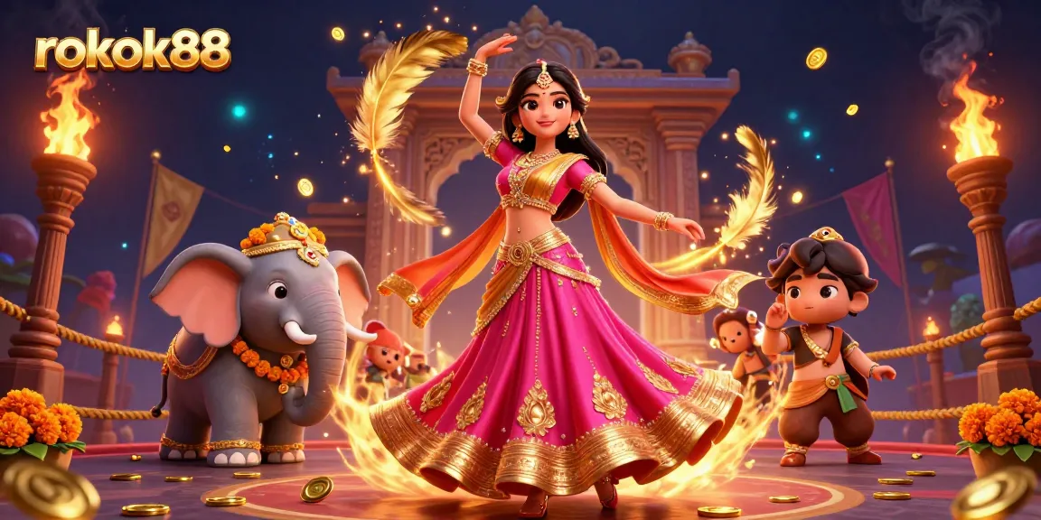 Experience thrilling gaming with rokok88's dynamic illustration of vibrant Asian themes and casino elements.