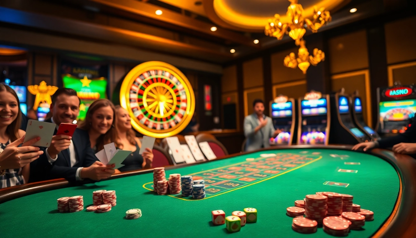 Découvrez l'excitation de meilleure casino en ligne avec des joueurs à une table de blackjack et à une roue de roulette.
